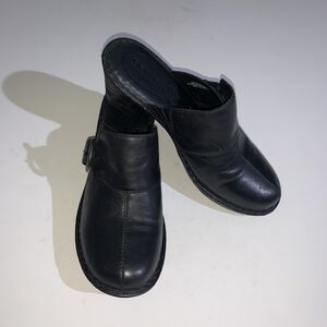 Born Shoes Womens Size 10 Black Leather Clog Mule Slip On Buckle Heel Comfort